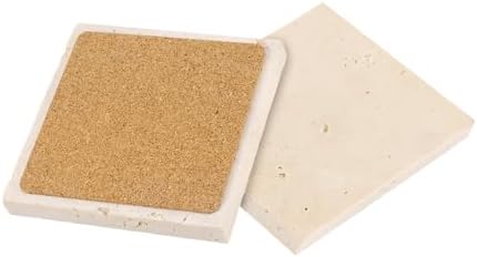 6 Pack 4 Inch Square Travertine Coaster, Absorbent Marble Coaster with Cork Pad Travertine Drink Coasters Stone Coasters for Home Decor, Coffee Tabletop - Image 3