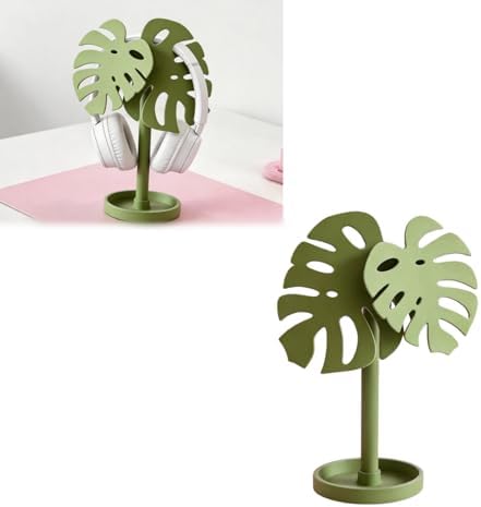 Monstera Headphone Stand with Storage Bowl, Cute Desk Decor for Plant Lovers, Kawaii Headphone Holder for Home Office by Unknown
