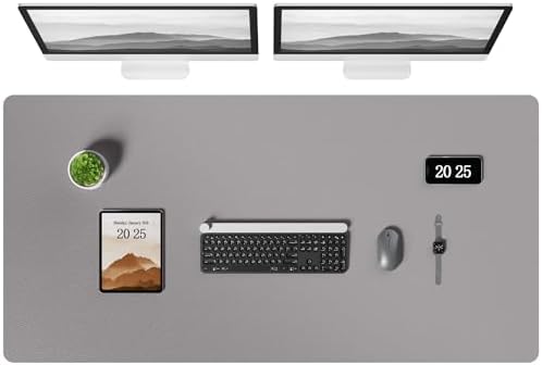 Aothia Leather Desk Pad Protector, Office Desk Mat, Large Mouse Pad, Laptop Desk Pad, Non-Slip PU Leather Desk Blotter, Waterproof Desk Writing Pad for Office and Home (Light Grey, 47" x 24") by AothiaSimpleNaturalUnique
