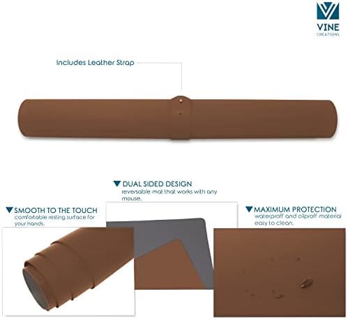 Vine Creations Leather Desk Pad - Large 36" x 20", Desk Protector with PU Leather, Mouse Pad, Blotter for Office (Brown) - Image 5