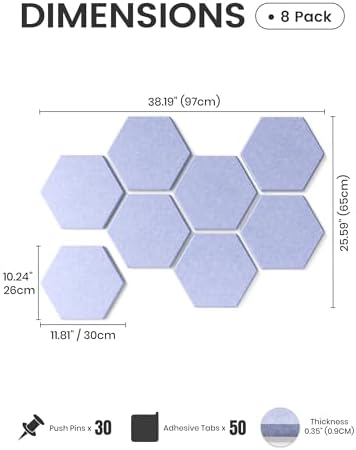 Fluxynara 8-Pack Hexagon Felt Bulletin Board Tiles, Soft Periwinkle - Image 2