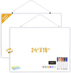 Dry Erase Board for Wall, 24" x 18" Double-Sided Hanging Magnetic Whiteboard with 6 Markers, 6 Magnets and 3 Mini Sticky Notes, Large White Board for Kids, School, Home, Office by Lumspax
