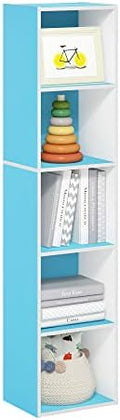 Furinno PASIR Book Shelf, 5-Tier Modern Bookshelf, Open Shelves Bookcase 9 x 12 x 52, Easy Assembly, for Living Room, Bedroom, Home Office, Light Blue/White by Furinno-FitsYourSpaceFitsYourBudget