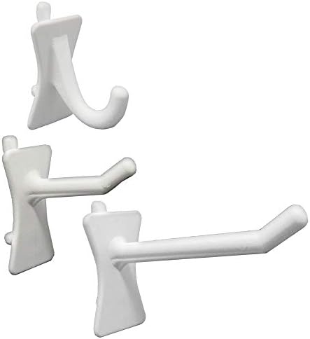 PegPro® J, 1", 2" Hooks Kit for Standard “Wood Fiber” pegboard – Durable Plastic Pegboard Hooks - for Garage, Kitchen, Craft Room, and More (J, 1", 2" Hook - 50 Pack, White) by PegPro%C2%AE