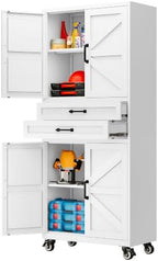 SISESOL White Metal Storage Cabinet with Wheels and Drawers,Rolling Garage Storage Cabinet with Doors and Adjustable Shelves,73" Mobile Tall Large Metal Tool Cabinets for Home,Office,Garage by SISESOL