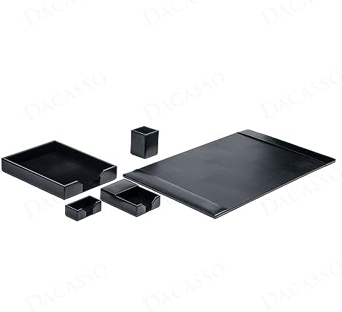 Dacasso Bonded Set Luxury Leather Desk Pad & Desk Organization Essentials, 5 Piece, Black - Image 3