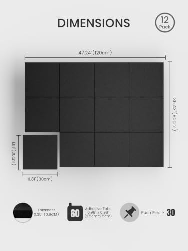 Bumusty 48"x 36" Large Felt Bulletin Board Tiles, Black - Image 2