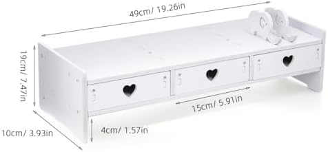 Computer Monitor Riser with Drawer Keyboard Storage Rack for Desk Organization Desk Shelf Organizer for Laptop 19.29 X 7.48 X 3.93 in White Wood-Composite - Image 4