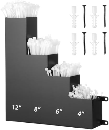 Cable Zip Tie Storage Holder, Black, 10 x 9.5 Inch, 4 Pockets by Otoolling