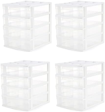 Gracious Living 4-Drawer Desktop/Countertop Organizer, White/Clear, 4 Pack by GraciousLiving