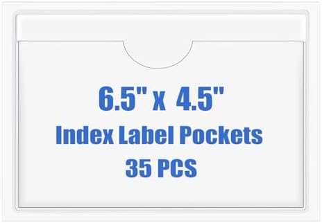 Origin-Joy 35 PCS Self Adhesive Index Card Pockets with Top Open, Clear Plastic Label Holder for Notes, Library and Business, Adhesive Label Pockets & Card Holder (6.5 x 4.5 inch) by Origin-Joy