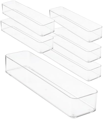 primebox Plastic Clear Drawer Organizers. Bathroom, Kitchen, Bedroom, Gadgets, Office Organizer Bins, Storage Trays. Heavy Duty, Stackable. 12" x 3" x 2" Set of 6 by primebox