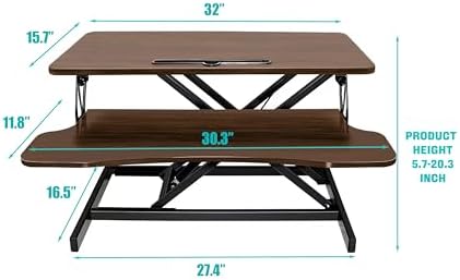 32 Inch Desk Converter, Height Adjustable Sit to Stand Riser, Dual Monitor and Laptop Workstation with Wide Keyboard Tray Xmas,Gift for Mother's Day (Black,Walnut) - Image 2