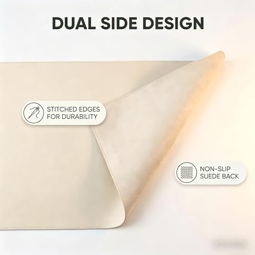 Large Mouse Pad, 16" x 31" Off-White Desk Mat for Desktop, PU Leather Waterproof Gaming Mousepad, Computer Laptop Desk Accessories Protector Writing Pads for School Office Home - Image 5