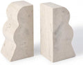 Koville Travertine Bookends for Shelves, Large Bookends for Heavy Books, Non-Slip Heavy Duty Book Stopper for CD/Movies, Aesthetic Decorative Wave Book Ends for KitchenTable Home Decor(Beige) by Koville