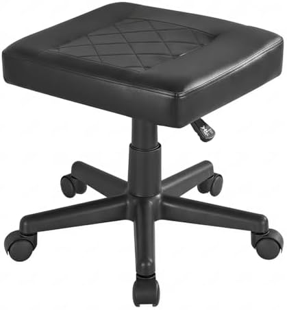 VECELO Under Desk Footrest, PU Ergonomic Foot Rest with Wheels, Comfort Padding, Height Adjustable for Relieving Leg Pain, Stiffness, Black by VECELO