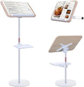 2 in 1 Dual-use Music Stand & Desktop Book Stand, Adjustable Height 16.5"-51", 100% Solid Wood Laptop Floor Stand Book Holder with Elastic Page Clips for Cookbooks (White with Tray) by Unknown