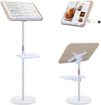 2 in 1 Dual-use Music Stand & Desktop Book Stand, Adjustable Height 16.5"-51", 100% Solid Wood Laptop Floor Stand Book Holder with Elastic Page Clips for Cookbooks (White with Tray) by Unknown