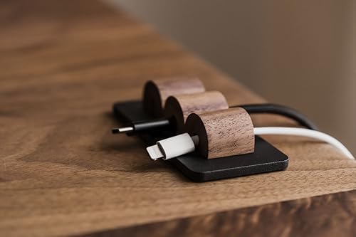 OAKYWOOD Magnetic Cable Holder – Charging Cable Clips – Desk Cord Organizer – 9.6x4.8x2.2 cm – Walnut Holder with Black Base - Image 5