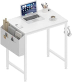 Lufeiya Small White Desk for Small Spaces, 24 Inch Kids Girls Study Writing Mini Desks for Bedroom, Simple Modern Laptop PC Little Side Table with Storage Bag Headphone Hook, White by LUFEIYA