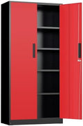 INTERGREAT Metal Storage Cabinet, 72" Locking Steel Cabinets with 2 Door and 4 Adjustable Shelves, Tall Metal Cabinet for Home Office, Garage, Warehouse,(Black+Red) by INTERGREAT