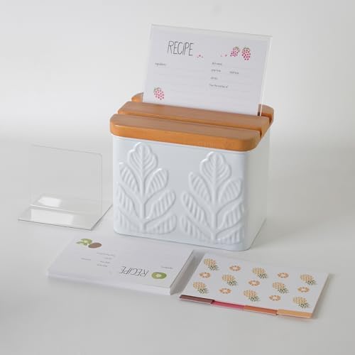 Plant Pattern Embossed Recipe Box with 4x6 Cards and Dividers - Image 7