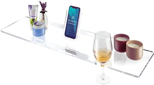 34" Supreme - Clear Acrylic Bathtub Tray Caddy Tub Shelf, Spa Board Luxury Bathroom Bath tub Table, Fits Across Bathtubs, Book, iPad and Wine Glass Holder (Supreme, 34") by REBECCA+LUXURIOUS+BATH