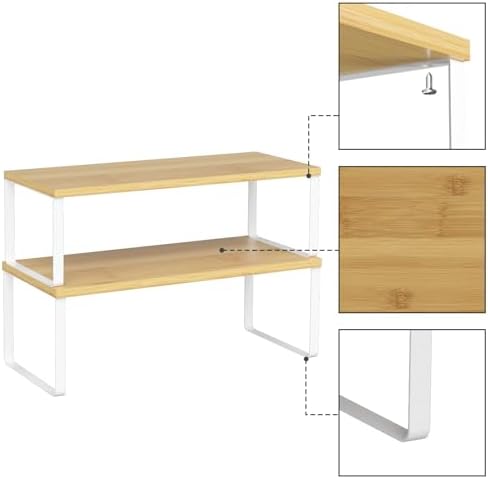 NEX Kitchen Cabinet and Counter Shelf Organizer, Stackable & Expandable, Set of 4, White and Natural - 7.7 x 15.6 x 6.2'' - Image 5