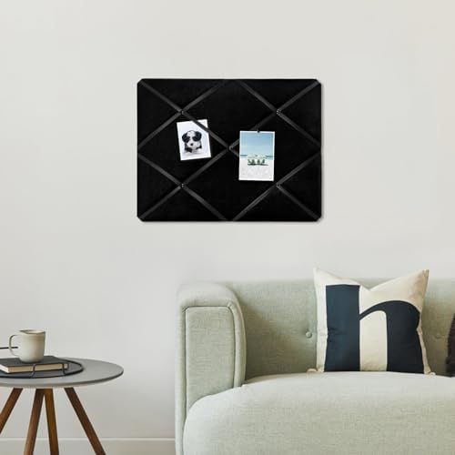 Black Fabric Memo Bulletin Board, 23.6x17.7 inches Velvet Pin Board for Wall, Vision Board Message Board Cork Board with Criss-Cross Ribbons for Home Office School Wall Decor(BK Velvet,4560) - Image 5