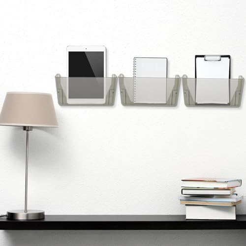 Colarr 8 Pcs Wall File Holder Organizer Plastic Wall Mount Mail Organizer with Screws Single Pocket Hanging Folder Paper Magazine Holder for Walls Office Home Classroom(Gray) - Image 6