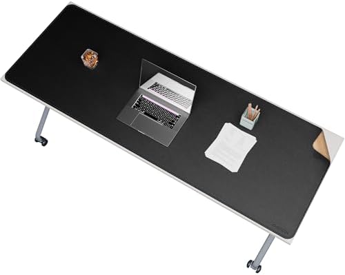 Chihein 67” x 24” Cork & PU Leather Desk Mat (Black) - Huge Mouse Pad, Double Sided Waterproof Desk Pad Protector for Gaming, Office, Home by Chihein