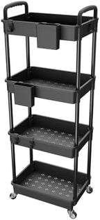 4 Tier Rolling Utility Cart with Handle,REBECAT Utility Cart Made of Multifunctional Storage Organizer Tool for Kitchen,Bathroom,Living Room,Office(Black) by REBECAT