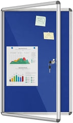 Mifuro 36"x24" Enclosed Bulletin Board, Lockable Weather-Resistant Aluminum Cork Noticeboard for School & Office, Silver Frame w/Blue Flet by MifuroOfficeProduct