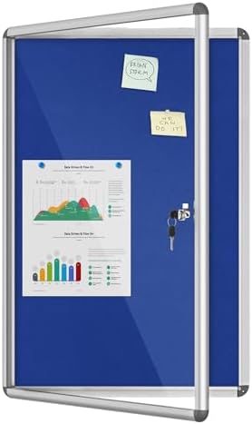 Mifuro 36"x24" Enclosed Bulletin Board, Lockable Weather-Resistant Aluminum Cork Noticeboard for School & Office, Silver Frame w/Blue Flet by MifuroOfficeProduct