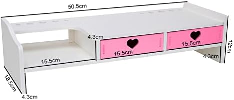 Kawaii Desk Organizer Cute Desk Organizer with Drawers Monitor Riser Stand Monitor Riser Computer Stand for PC, Laptop, Printer - Image 2