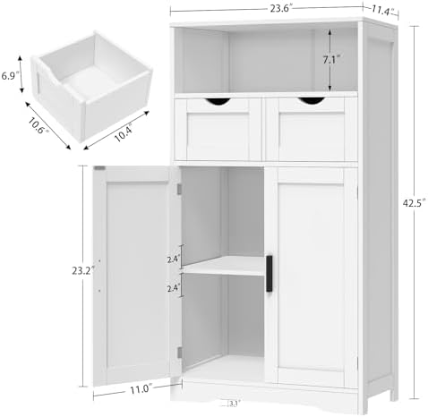 Iwell Bathroom Storage Cabinet with 2 Drawers, Small Kitchen Pantry Cabinet - Image 3