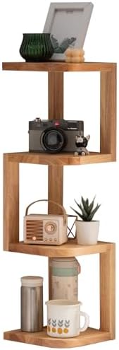 Corner Shelf Stand Desk Organizer,26.8" H Rubberwood Brown Rack for Small Spaces, Bedroom,Home Office,Kitchen,Bathroom (Natural, 4 Tier) by Unknown