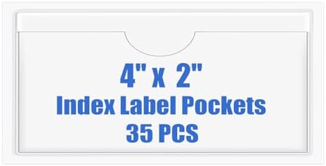 Origin-Joy 35 PCS Self Adhesive Index Card Pockets with Top Open, Clear Plastic Label Holder for Cards of Note, Library and Business, Adhesive Label Pockets & Card Holder (4 x 2 inch) by Origin-Joy