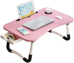 Lap Desk with Storage Drawer, Holders for Cup and Tablet for Kids and Adults, Tray Table with Foldable Legs, Laptop Bed Stand, Portable Standing Table for Sofa Couch Floor (23.6", Pink) by VebaCidi