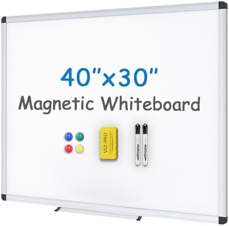 VIZ-PRO Magnetic Whiteboard, 40 x 30 Inches, Dry Erase Board for Wall by VIZ-PRO