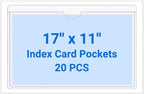 20 PCS Clear Self Adhesive Plastic Label Pockets, Top Loading Business & Library Index Card Holders, Peel and Stick Sleeves for Storage Bins, Totes, Binders and Drawers (17 x 11 Inch) by Kvatr-X