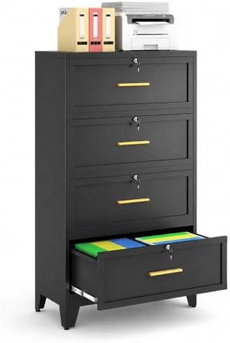 4 Drawer File Cabinet with Lock, Lateral Filing Cabinet for Home Office by Unknown