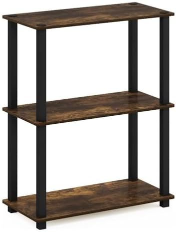 Furinno TURN-S-TUBE Storage Shelves, 3-Tier Book Shelf, Corner Shelf, Toolless Open Shelves, for Organization and Storage, Living Room, Garage, Home Office, Amber Pine - Image 4