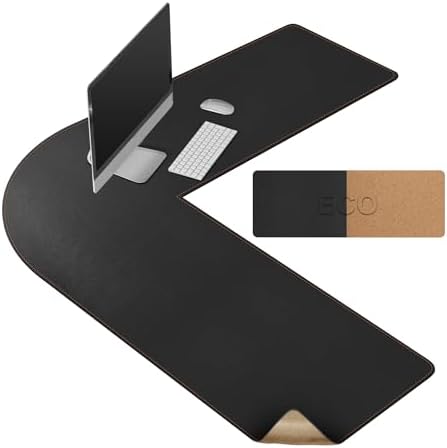 MAIDERN (47” + 47”) x 15.7” L Shaped Corner Desk Mat, Cork & Leather Reversible Desk Pad for Gaming Computer Office Home (Black) by Maidern