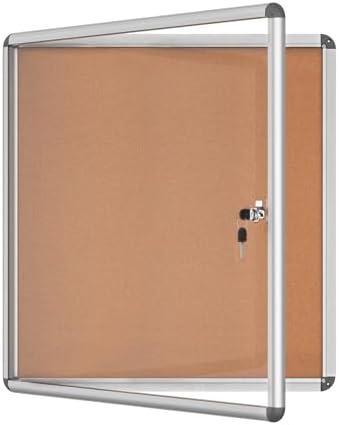 Mifuro 28"x26" Enclosed Bulletin Board, Lockable Weather-Resistant Aluminum Cork Noticeboard for School & Office, Silver Frame w/Cork by MifuroOfficeProduct