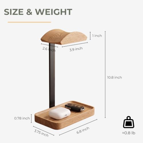 muso wood Oak Headphone Stand, Wood Headset Stand with Storage Base - Image 2