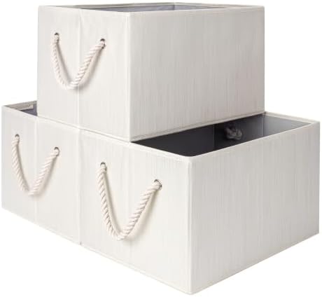 StorageWorks Storage Bins with Rope Handles, Ivory White, Extra Large by StorageWorks