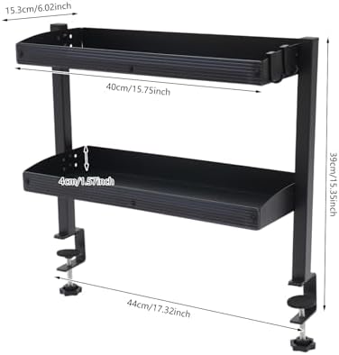 LYNICESHOP Clamp On Desk Shelf,2-Tier Adjustable Storage Organizer with Tray for Laptop, Office Supplies and Decor 22lbs Capacity per Shelf (Black/White) (Black) - Image 3