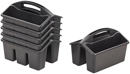ECR4Kids 4-Compartment Small Plastic Caddy, Multipurpose Organization, Black, 6-Pack by ECR4Kids