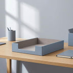 Desk File Tray Leather Document Holder Paper Letter Organizer with Front Notch for A4 Files and Detail Suitable for Office desks Home Studies Hotels, Blue - Image 3